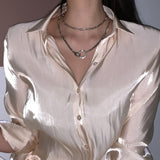 ツーチェーン レイヤード ロック&リング ネックレス/Two-chain layered lock and ring necklace