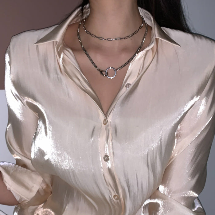 ツーチェーン レイヤード ロック&リング ネックレス/Two-chain layered lock and ring necklace