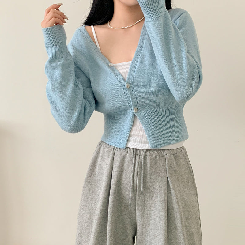 [7 colors] Cotton candy V-neck cardigan