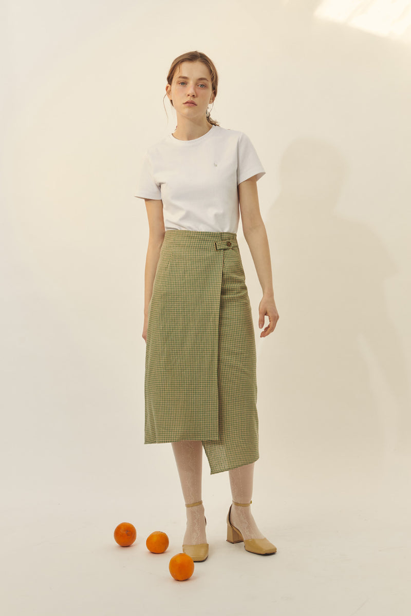 [BREEZE] Check Linen Wrap Skirt_GREEN (CTD1) (6549619933302)