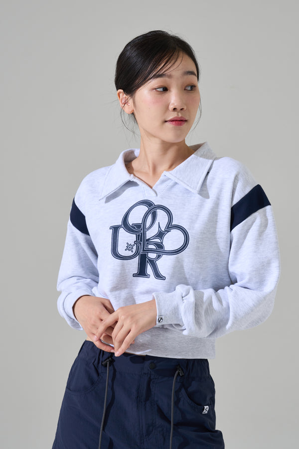 our color combination collar sweatshirt white melange/navy