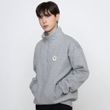 フラワードット刺繡ハーフジップアップスウェットシャツ/Flower Dot Embroidery Half-Zipup Sweatshirt