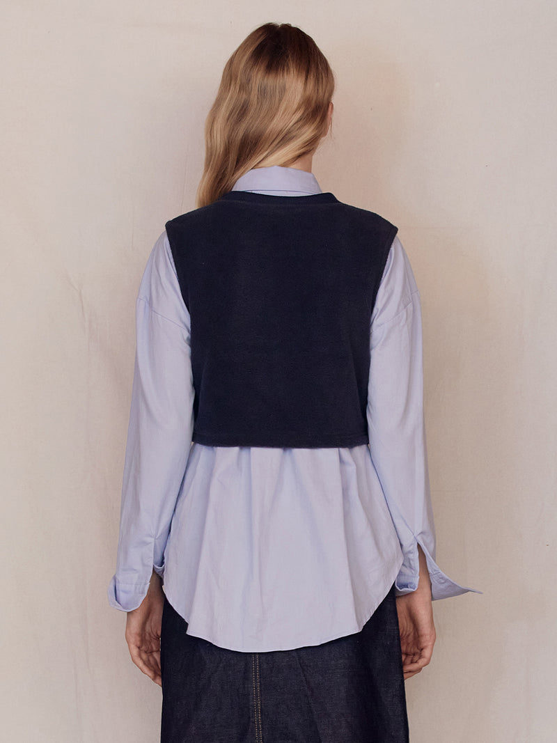 Denim Patched Fleece Vest (Blue)