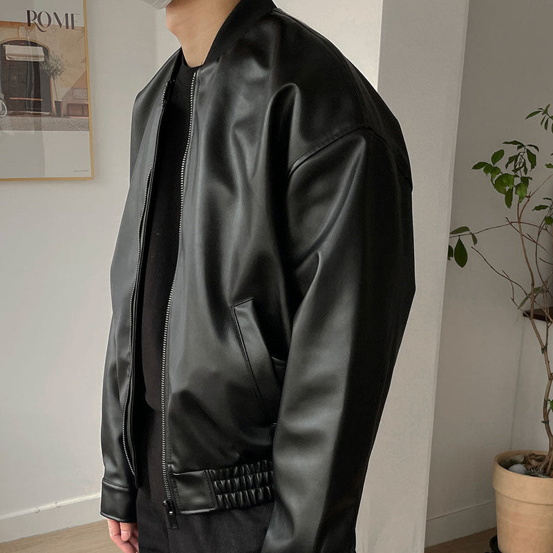Volume W Collar Leather Jacket