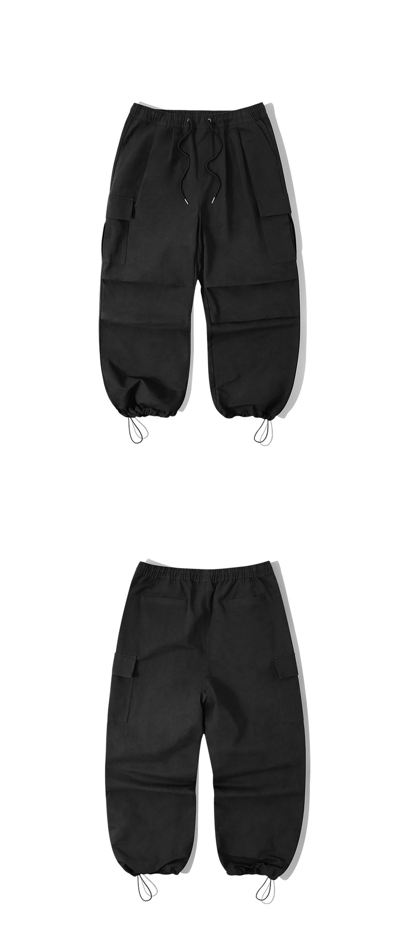 Cotton Parasuit Cargo Pants-Black