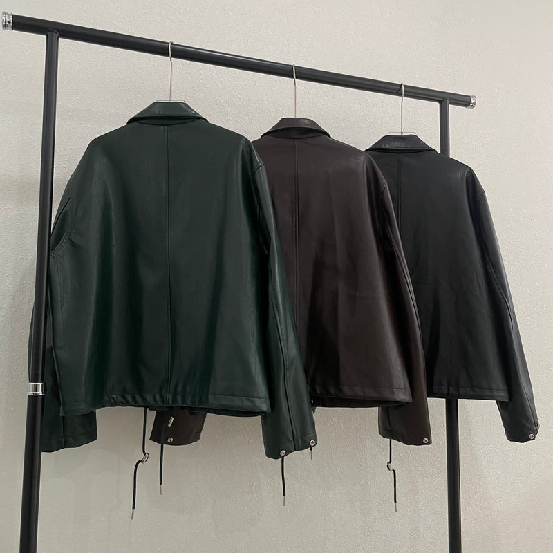 [ユニセックス] ボタンアップレザージャケット / [Unisex] Button up leather jacket(3color)