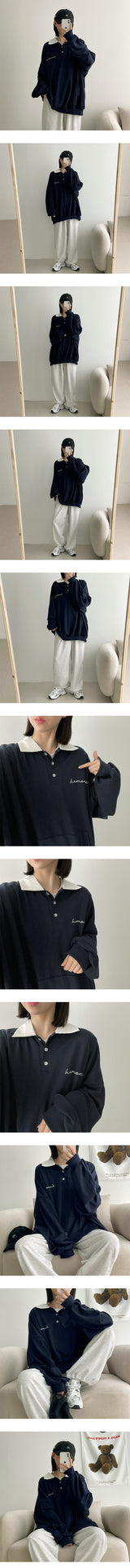 ハーモニーエンブロイダリーカラーボタンスウェットシャツ / Harmony Embroidery Collar Button Sweatshirt