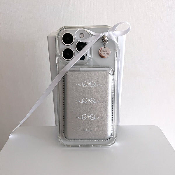 [Magsafe.ver] White mood silver card slot magsafe case set (circle pendant)