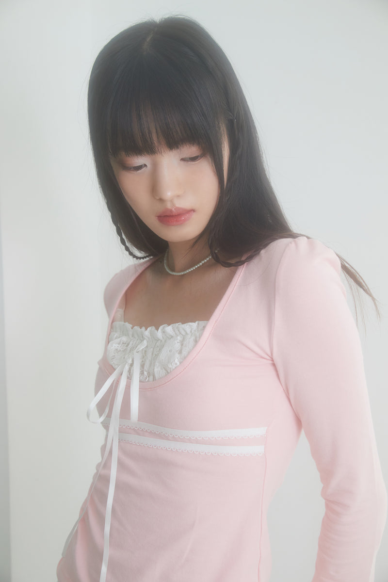 LACE RIBBON TOP (BABY PINK)