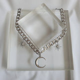 ムーンアンドスターボールドチェーンチョーカー / Moon and Star Bold Chain Choker - Silver (Kep1er Xiaoting Necklace)