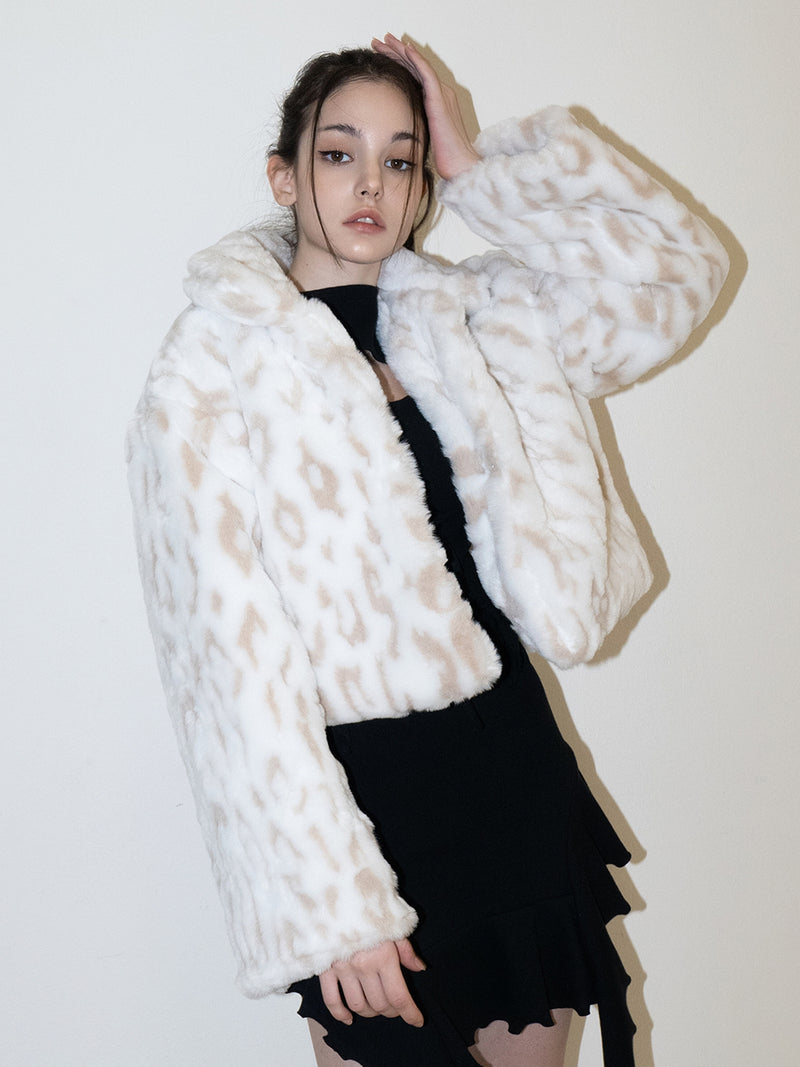 Leopard Crop Fur Jacket (WHITE)