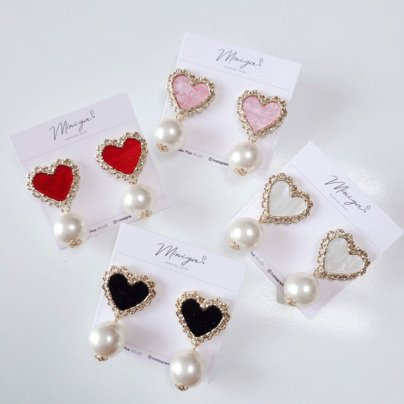 アクリルハートパールピアス/Acrylic Heart Pearl Earring