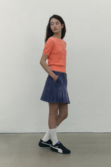SMALL CHERRY CABLE CROP SHORT SLEEVE KNIT [ORANGE]