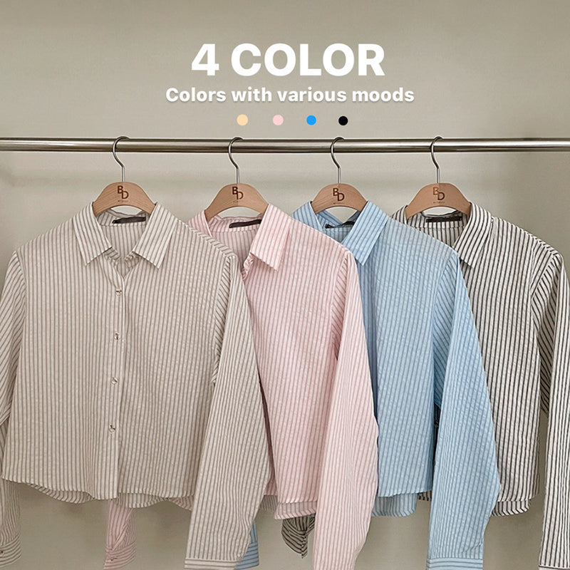 ハニーオーバーフィットストライプシャツ / [4colors/crop version] Honey overfit stripe shirt