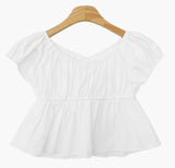 Funishing Cropped Shirring Off-Shoulder Short-Sleeved Summer Blouse (2 colors)