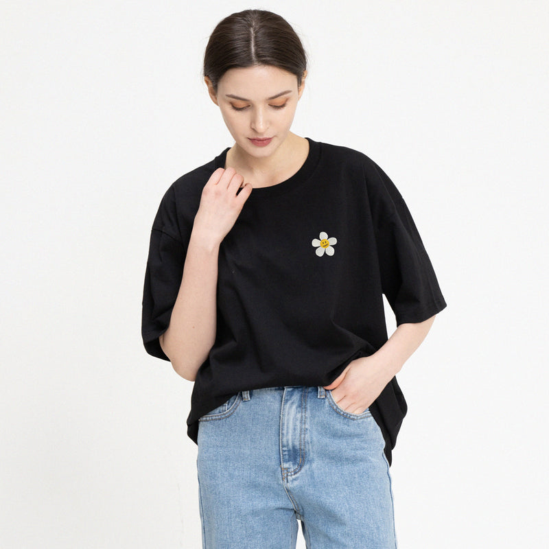 [UNISEX]Flower Dot Embroidery White Clip Short Sleeve Tee_6color(Copy) (6567258849398)