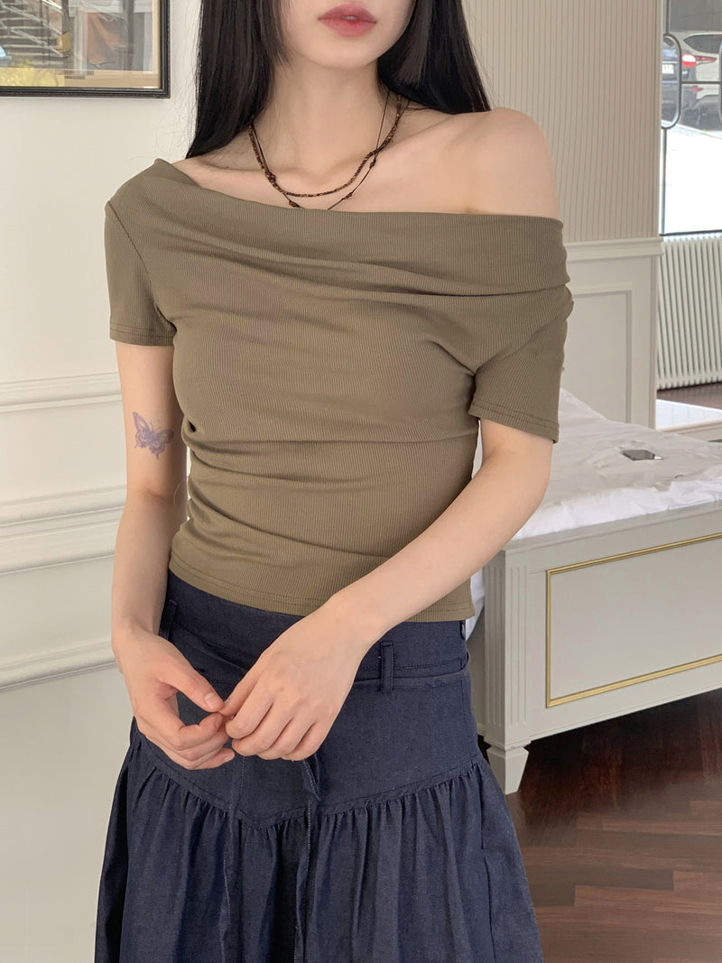 Off-the-shoulder Cropped Shirring Top