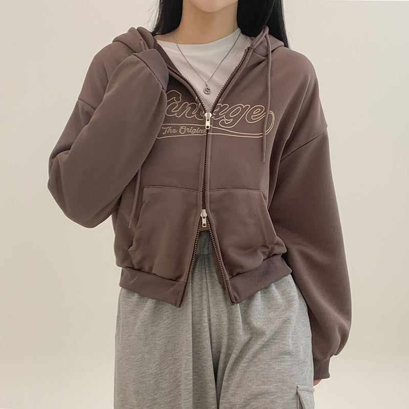 [y2k] vintage cropped zip-up hoodie