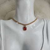 シティウーマンゴールドチェーンチョーカーネックレス / City Women Gold Chain Choker Necklace - Ruby Red