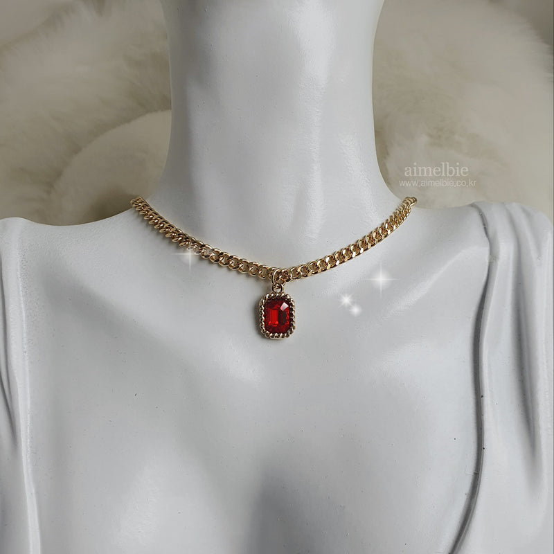 シティウーマンゴールドチェーンチョーカーネックレス / City Women Gold Chain Choker Necklace - Ruby Red