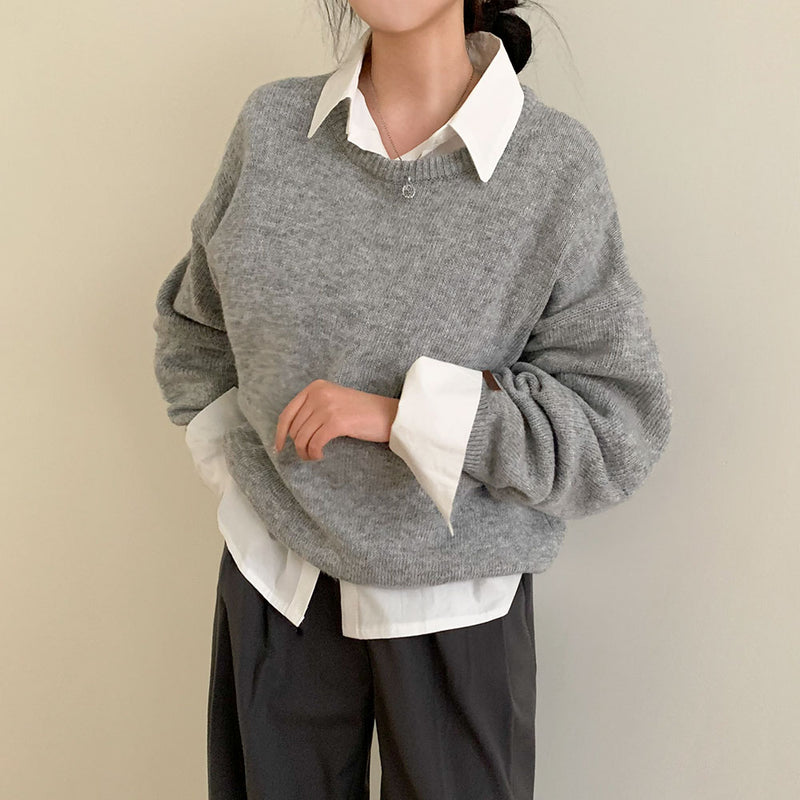 [Bellide made] Like Patch Loose Fit Round Knit