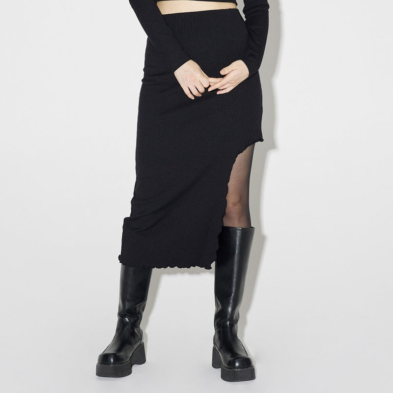 Side-off Midi Skirt [BLACK] (6638398472310)