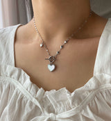 マザーオブパールハートトグルバーネックレス / eg White mother-of-pearl Heart Toggle Bar Necklace