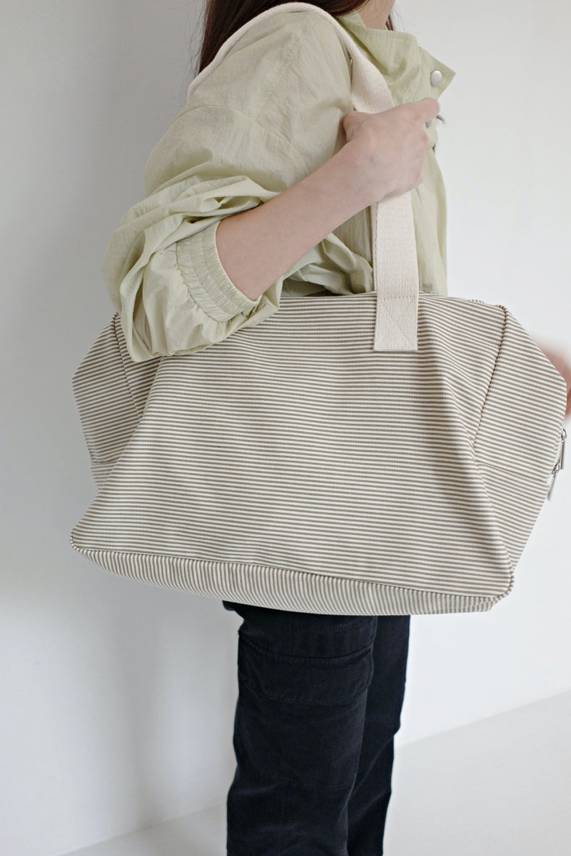 Stripe boston bag (Khaki-beige) - Large