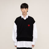 [UNISEX] Heart smile embroidered knit vest. Black (6658471788662)