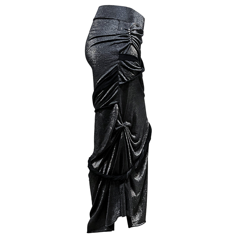 メタルラップターンスカート / metal warp turn skirt - silver black
