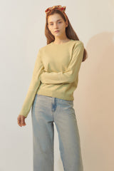 [BREEZE] Spring Sleeve Line Point Knit Top_LIME (CTD1) (6553328779382)
