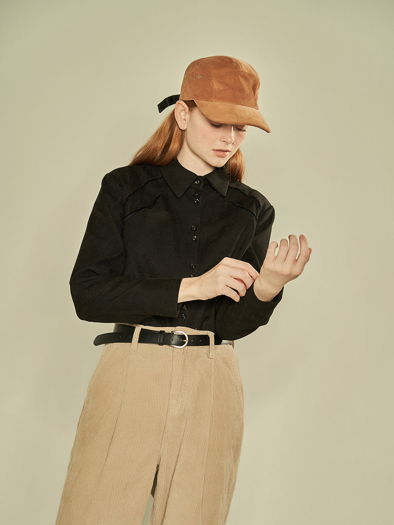 Double Line Piping Shirt (Black) (6643899465846)