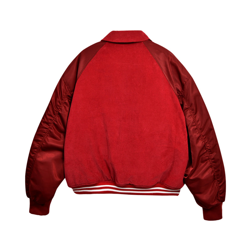 [UNISEX] Reversible Logo-Appliqued Cotton-Corduroy Bomber Jacket (Red)