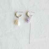 [Jessica] 3 line curve pearl and knitball earring (6595716513910)