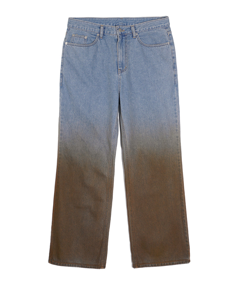Mud gradient semi-flare wide denim pants_Medium blue