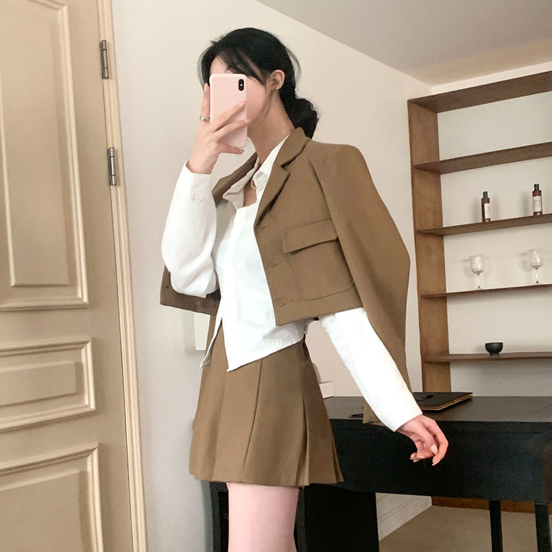 スクールユニフォームカラジャケット2ピースセット / [Bellide made/Good Detail] School Uniform Kara Jacket Two-piece Set