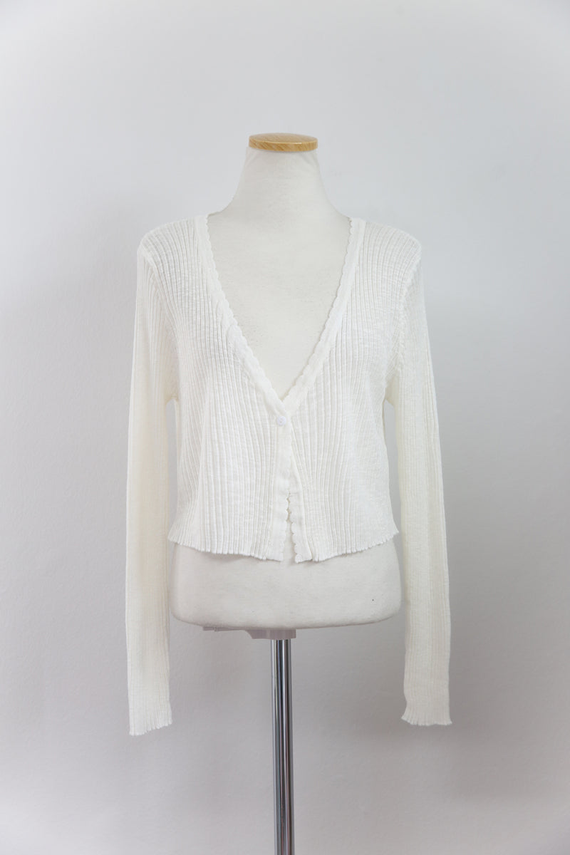 ONE BUTTON SEE THROUGH WAVE CROP CARDIGAN(WHITE, PINK, BLACK 3COLORS!) (6582696837238)