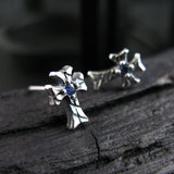 シャイニークロスS2ジェムストーンシルバースタッズイヤリング / Shiny Cross-S2 Gemstone silver stud earring (4595501006966)