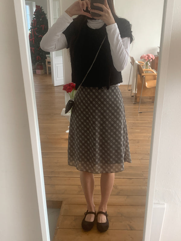 Rosé checkered silk banding skirt