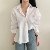[刺繍] プレッピーオーバーフィットカラーシャツ / [3color/Embroidery] Preppy Overfit Collar Shirt