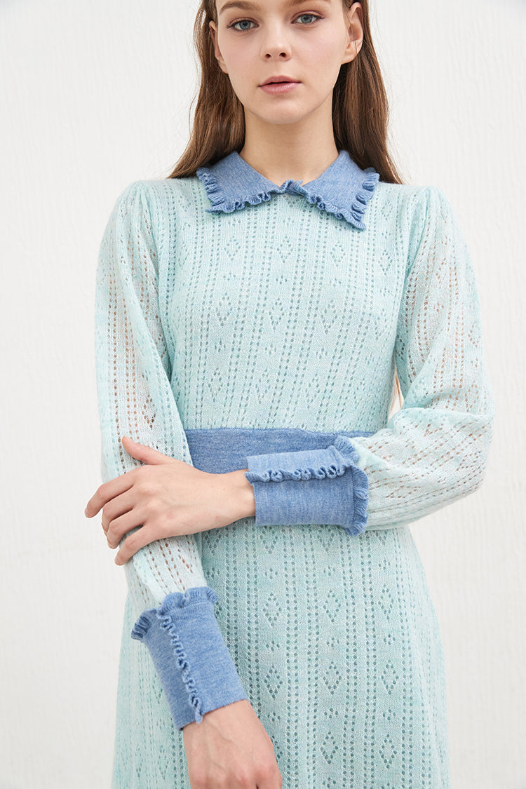 100% wool double cloth pointelle dress_angel blue (6655900582006)