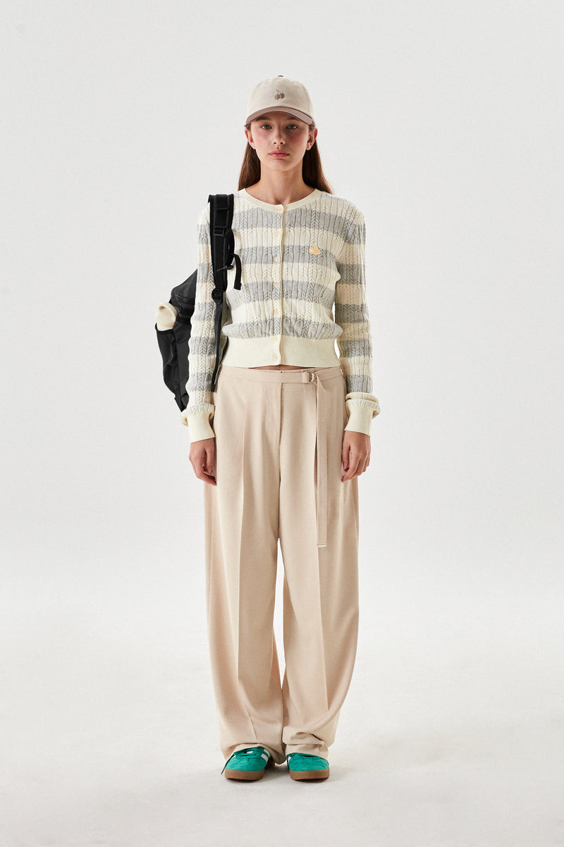 COLLECTION BELT POINT TWO TUCK PANTS [BEIGE]