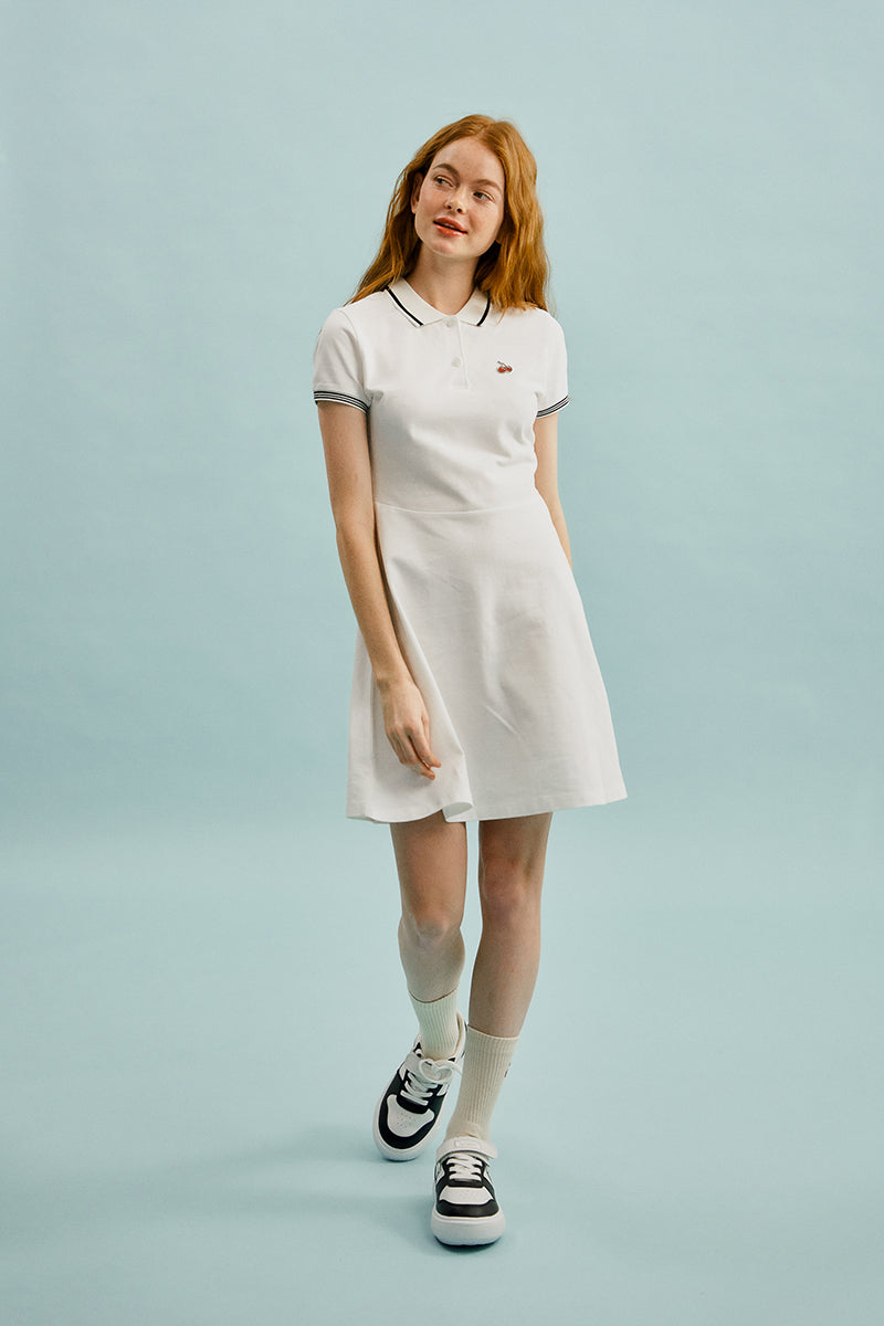 スモールチェリーフレアーピケドレス／SMALL CHERRY FLARED PIQUE DRESS [WHITE]