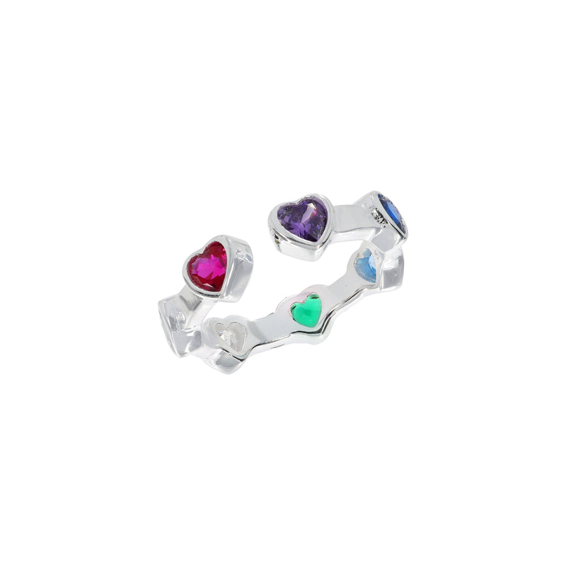 Colorful Heart Cubic Silver Ring