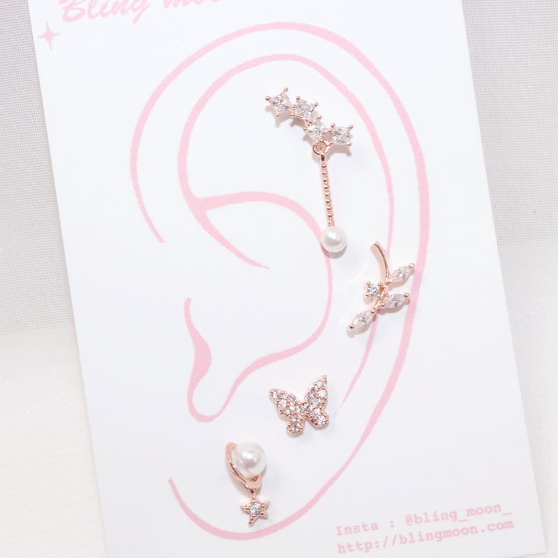 ヨリヨリパールバタフライピアス / [Styling] Yeori Yeori Pearl Butterfly Piercing 4 Set
