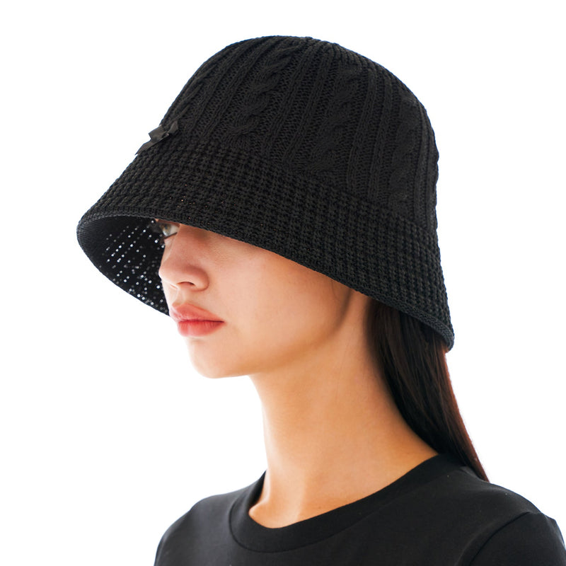 リボンサマーニットハット / Ribbon Summer Knit Hat [Black]