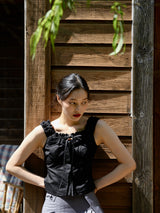 Shirring bustier blouse (Black) (6570446520438)