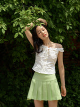 Tweed pleats skirt (Light green) (6570437345398)